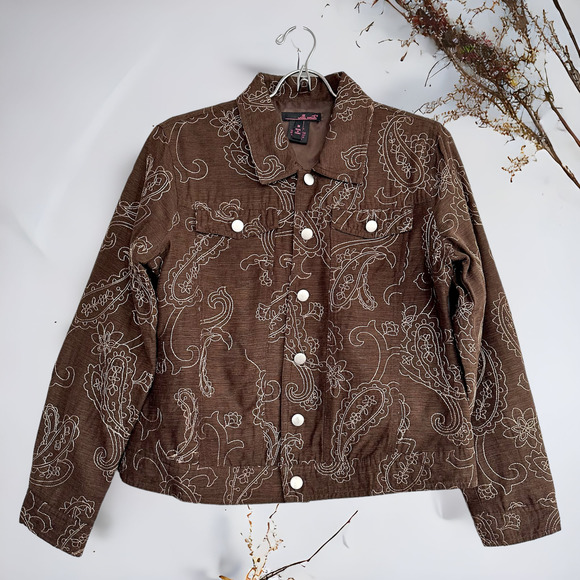 Willi Smith Brown Silk Embroidered Jacket Size Medium - Picture 1 of 7